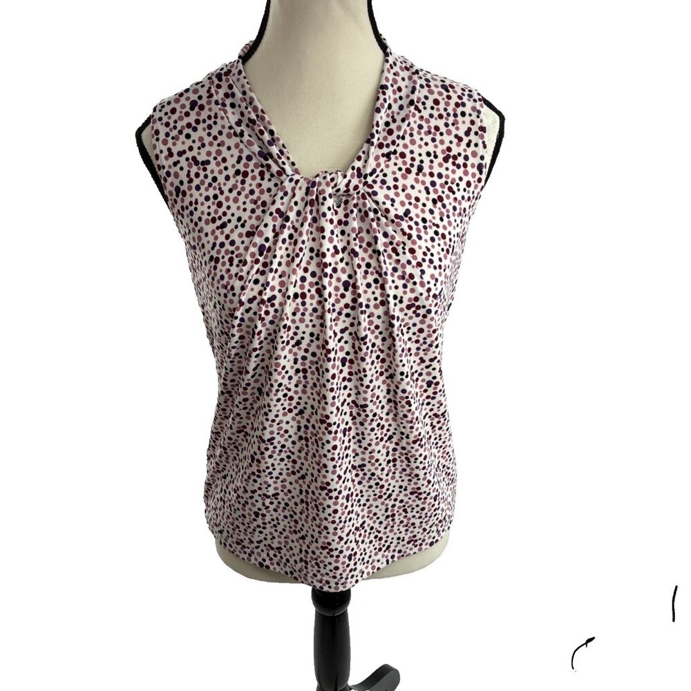 Talbots Womens Top Sleeveless Pleated Dot Print Blouse Petite Lightweight P